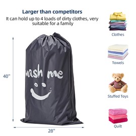 NICOGENA Wash Me Laundry Bag 2 packs, 28x40 inches Rips & Tears Resistant Large Dirty Clothes Storage, Machine Washable, Heavy Duty Hamper Liner for College Students, Sky Blue&Gray