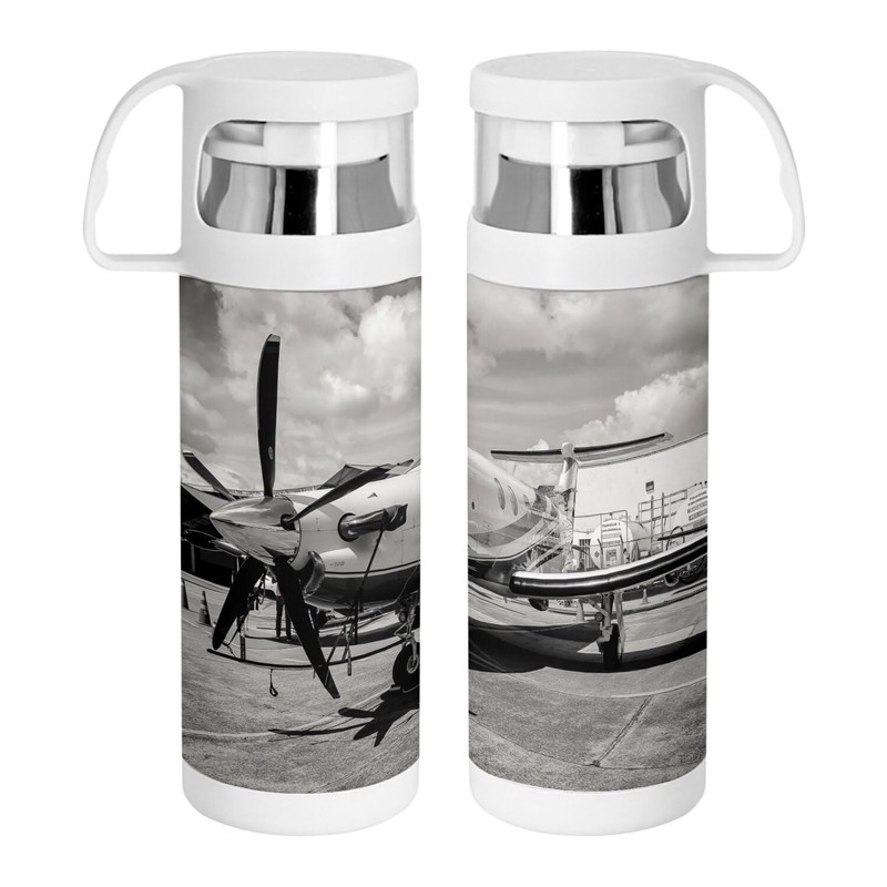 Stainless Steel Thermos Flask with Integrated Cup - Aeroplane with