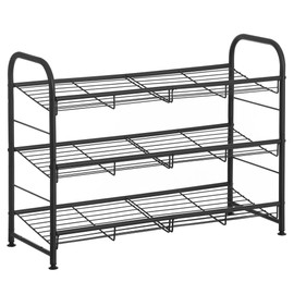SONGMICS Shoe Rack, 3 Tier Shoe Organizer for Closet, Holds up to 12 Pairs of Shoes, Shoe Rack for Front Door Entrance, Metal Shoe Shelf with Adjustable Tilt Angle, for Entryway, Garage, Black