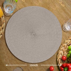FunWheat Round Braided Placemats Set of 4 Table Mats for Dining Tables Woven Washable Non-Slip Place mats 15 inch(Taupe, 4pcs)