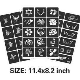 FANOST 24 Sheets Tattoo Stencils for Children/Adults, Henna Tattoo Stencils Set (400 Tattoo Designs), Reusable Tattoo Templates Stencils, Henna Stencils for Face Hand Foot Fingers