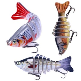 3 Pcs Multi Jointed Fishing Lures, Fresh Water and Salt Water 3D Artificial Pike FishTackle with Hooks, Slow Sinking Bass Must-have for Family Fishing Gear