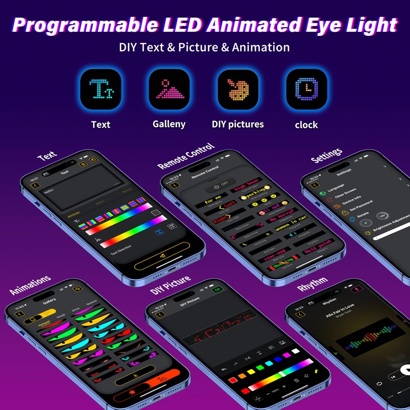 LED Eyes for Truck Windshield, 52.4x7.6in Ojos led para Carro,