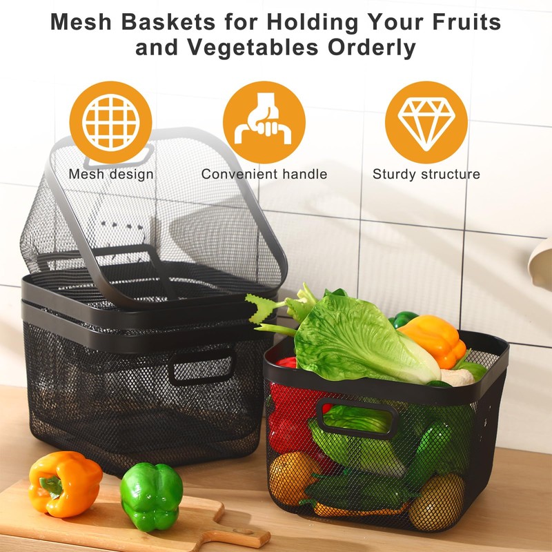 MorningRo 4 Pack Metal Mesh Basket with Hollow Handles 11