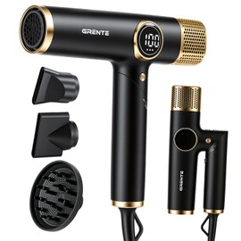 Portable Hair Dryer, 110,000 RPM Diffuser Hair Dryer, 400M Negative Ion, 6.5ft Cord, 4 Heat Settings & 3 Speed, Ionic Hairdryer with Concentrator Nozzle Diffuser for Curly Hair, for Women Men, Black