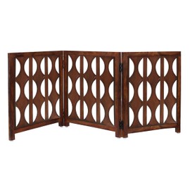 Wooden Foldable Pet Dog Safety Gate - 3 Panels Arc 20 W x 24 H- Hand Carved Solid Wood & MDF- Free Standing Portable Indoor Doorway Hall Stairs Puppy Fence -Fully Assembled- Cinnamon Brown -IRONGATE