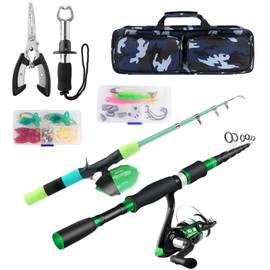 Family Fishing Pole Combo, 2PCS Portable Parent-Child Travel Fishing Kit, 6.89FT 4.92FT Telescopic Fishing Rod Spinning Reel Spincast Reel Baits Pliers Fish Lip Gripper Gift for Adults Kids Youth