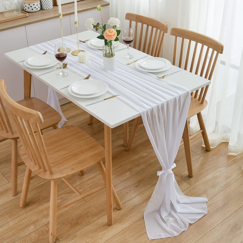 CHUQING Table Runner White Chiffon Table Runner Wedding Communion 420