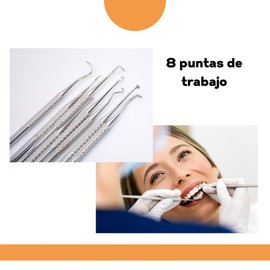 Set de 8 piezas Limpieza Dental para Eliminar Sarro y Placa. Incluye Curetas, Limpiador de Dientes y Encías. Herramientas Profesionales para Higiene Denta