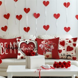 Valentine's Day Polka Dots Love Heart Mason Jar Throw Pillow Covers 20x20 Set of 4 Be My Valentine Wedding Cushion Case Decoration for Sofa Couch