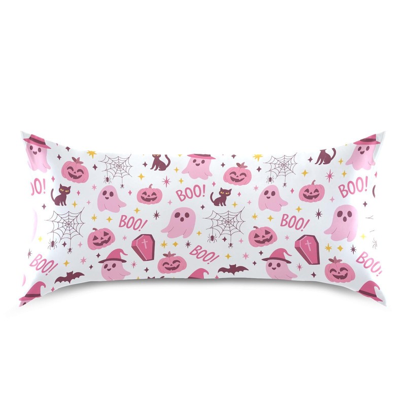 Halloween Pink Ghost Pumpkin Pillow Covers Silk Pillowcase for Hair