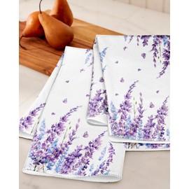 Miss Adola Cute Kitchen Towels Set of 2 - Dish Towels 18 x 26 Inch Microfiber Tea Towel for Home Decorative Purple Flower Spring Soft Reusable & Absorbent Aesthetic Vintage Design