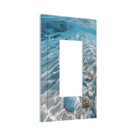 Naiqadnehz Decorative Outlet Covers Blue Ocean Beach Starfish Shells Pattern 1 Gang Single Rocker Light Switch Cover Plate Wall Plates GFCI Faceplate for Bedroom Bathroom Decor