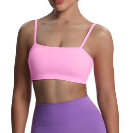 Aoxjox Women's Workout Bandeau Bras Training Fitness Running Yoga Crop Tank (Prism Pink, XX-Large)