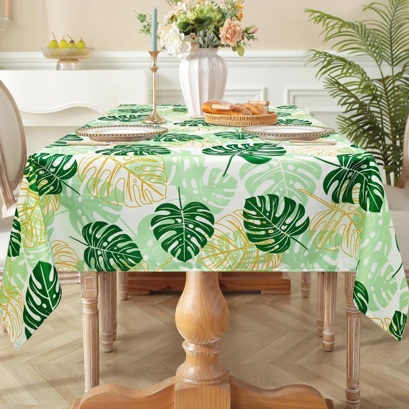 Arquiel Tropical Palm Leaf Tablecloth Waterproof, Summer Green Plants Rectangle