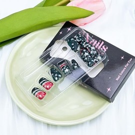 24pcs 4th of July Press on Nails Medium Square Independence Day Fake Nails with Glitter Design American Flag False Nail Tips Star Glue on Nails French Acrylic Nails Full Cover Stick on Nails for Women