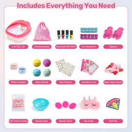 Kids Foot Spa with Nail Kit for Girls 4-12, All-in-1 Kids Pedicure Foot Spa Day Salon Toy Kit with Colorful Lights & Nail Art, Party Birthday for Girl​s