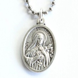 Men Necklace St Therese Medal 20" Stainless Steel Chain Catholic Pendant