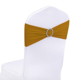 Peomeise 50pcs Gold Spandex Chair Sashes with Buckle Slider for Wedding, Party Decoration
