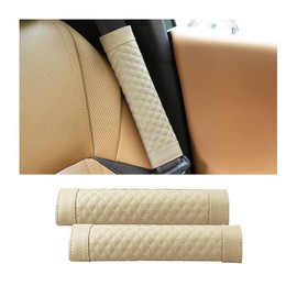 CGEAMDY Soft Seat Belt Pad for Car, 2 Pcs Leather Seatbelt Cover Cushions, Shoulder Strap Pads for Comfortable Driving, Safe Belt Covers, Protect Neck and Shoulder, Universal All Cars (Beige)