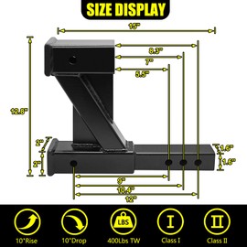 KAIRAY Double Hitch Receiver, 2 inch Trailer Dual Hitch Extension Riser, Hitch Adapter Fits for 2 inch Receiver Extender to 10 inch Max Length, 10 Inch Riser/Drop