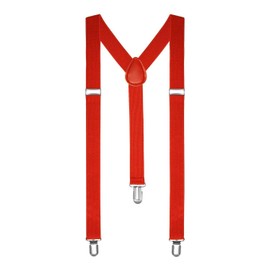 Boolavard Braces/Suspenders One Size Fully Adjustable Y Shaped With Strong Clips (Red)