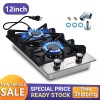 Eascookchef 2-Burners 12inch Gas Cooktop Eascookchef Tempered Glass NG/LPG Convertible