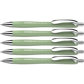 Schneider Slider Rave XB Ballpoint Pen Soft Writing without Scratching for Long Texts at School, University and Work Pack of 5 Organic Green Ink Colour: Blue