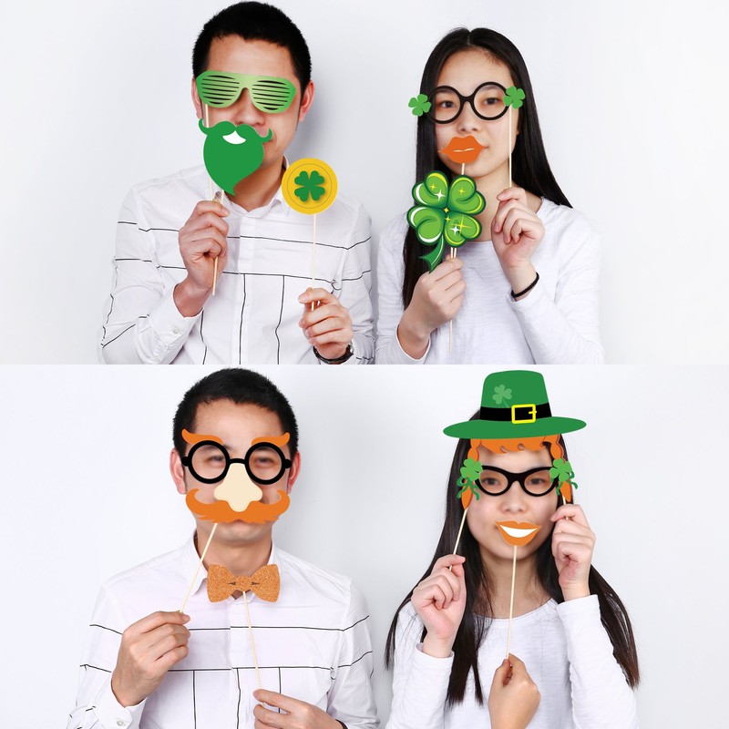 HOWAF St Patrick's Day Photo Booth Props Glasses Masks Hat