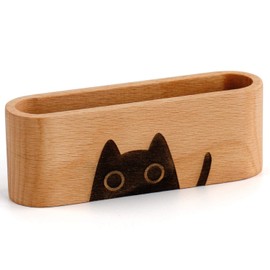 YOYAI Natural Wooden Name Card Holder Wood Business Card Holder Office Desktop Card Display Stands Cat Dog Engraved Cute