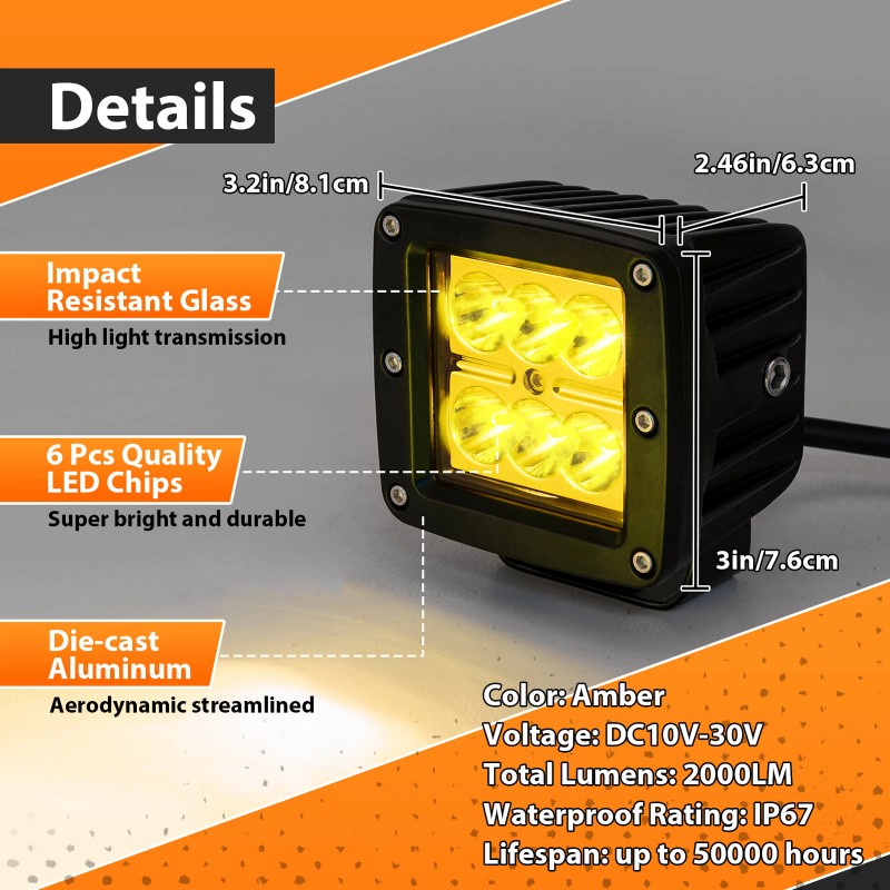 WEISEN 3'' Amber LED Light & Bull Bar License Plate