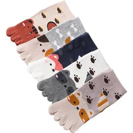 2 Pairs Cotton Five Finger Toe Socks Athletic Running Casual Cartoon Animal Seperated Socks for Kids Girls Boys 3-12 Years (AU, Alpha, One Size, Regular, Multiple colors)