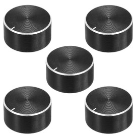 sourcing map 5pcs Potentiometer Knob Knurled Shaft Black Tone Aluminum Smooth Surface Rotary Knob 26mmx13mm Volume Control Knob