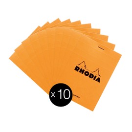 RHODIA 12600C - Stapled Notepad N°12 Orange - 8.5x12 cm - Ruled - 80 Detachable Sheets - 80G White Clairefontaine Paper - Coated Card Cover - Pack of 10 pads