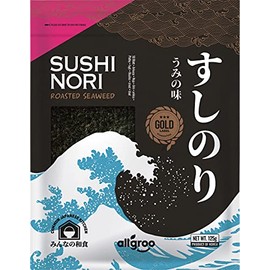 Allgroo Nori Gold Seaweed Whole Leaves Roasted Seaweed Ideal for Sushi, Vegan and Gluten Free, 1 x 125g with 50 Leaves