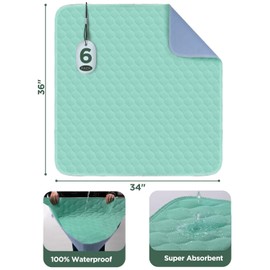 Hide Stains Bed Pads Washable Waterproof for Incontinence, 4-Layer Absorbency Pee Pads, Washable Underpad, Bed Wetting Pad for Elderly, Adults, Pets, 34"x36"-6 Pack, Green