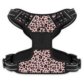 Rnivvi Dog Harness, Cute Leopard No Pull Dog Harness Medium Sized, Reflective Puppy Harness Adjustable Soft Padded Dog Vest for Medium Dogs, Pet Harness with Easy Control Handle for Walking, Pink