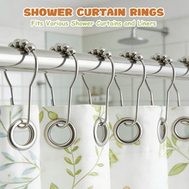 LKbeuuu 12 Shower Curtain Hooks, Suitable for Bathroom Shower rods for Rust-Proof Decorative Stainless Steel Shower Curtain Hooks, Silver