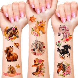 Horse Cowgirl Temporary Tattoos, Horse Party Favors Tattoos Stickers for Cowgirl Birthday Party Decorations Supplies Gifts for Kids Girls