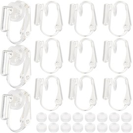 SOFPLATE 1 Box 24Pcs Silver Earring Converter Clip on Earrings Converter Brass Painless Non Pierced Earring Clips with Plastic Pads Clip on Earring Findings for Jewelry Making Supplies DIY Craft Women