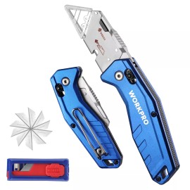 WORKPRO Heavy Duty Folding Utility Knife Metal Box Cutter Razor 10PC Bonus Blade