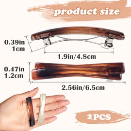 STSTR 2PCS French Barrette Hair Clips for Women, 2.56 Inch Small Tortoise Shell Hair Clip, Curved Glossy Thin Hair Flat Hair Accessories for Women (White, Amber)