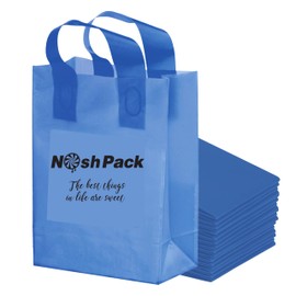 NOSH PACK 100 Pack Blue Clear Tote Gift Bags with Handles – Frosted Reusable Medium Party Favor Bags for Events, Shopping, Treats, and Small Business Packaging