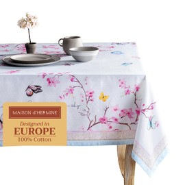 Maison d' Hermine 100% Cotton 60"x90" Tablecloth Rectangle Easter Table Cloths Table Cover for Dining Tabletop, Parties Indoor Use & Picnic Party - Spring/Summer - Blossoms in Spring