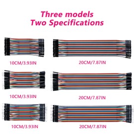 240pcs Multicolored Dupont Wire 40pin Male to Female,40pin Female to Female, 40pin Male to Male Breadboard Jumper Ribbon Cables Kit Compatible with Arduino Projects (3 * 10CM+3 * 20CM)