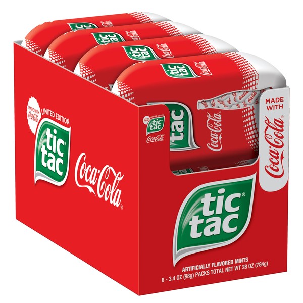Tic Tac Coca Cola Fresh Breath Mints, Bulk Hard Candy Mints, 3.4 Oz, 8 Count Bottle Packs