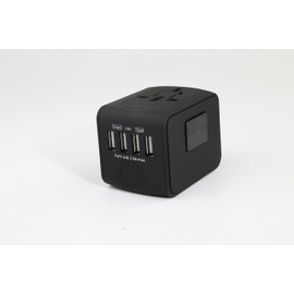 International Compact All-in-one Travel Adapter- 110-220v 4xUSB-Black Works Worldwide