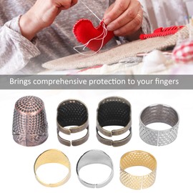 Juego de dedal de costura vintage de 7 piezas, protector de dedos de latón ajustable para manualidades DIY