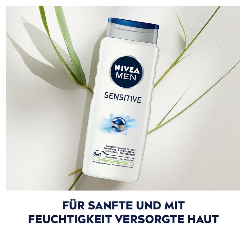 NIVEA MEN Sensitive Shower Gel (500 ml), Refreshing and Nourishing