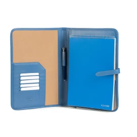 Leather Pad Folio, Executive Folio A4, Genuine Leather Portfolio, Professional Notebook Holder, Leather Business Folder for Men and Women (Light Blue)